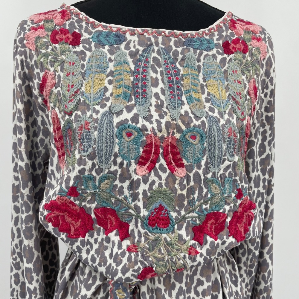 Biya Johnny Was Dress Womens S Gray Leopard Floral Rayon Embroidered Boho Tunic - Picture 12 of 16